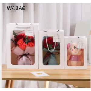 ถุงกระดาษหน้าใส สำหรับใส่ตุ๊กตา ช่อดอกไม้ และของขวัญ