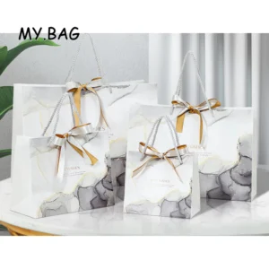 ถุงกระดาษหูหิ้วเชือก พิมพ์ลาย Best Wishes พร้อมโบว์