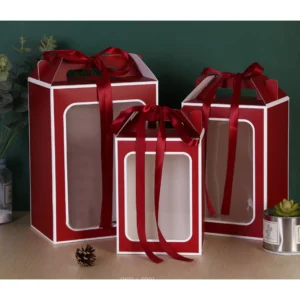 ถุงกระดาษหูหิ้วหน้าใส สำหรับใส่ของขวัญ ตุ๊กตา และช่อดอกไม้ วันวาเลนไทน์