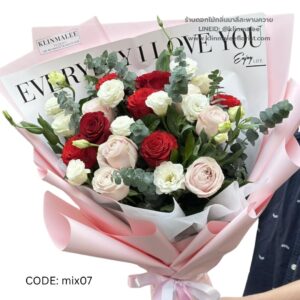 ช่อกุหลาบโทนแดงชมพู