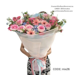 ช่อกุหลาบชมพูฟ้าละไม