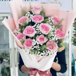 ช่อกุหลาบชมพูจัดฟูหวาน